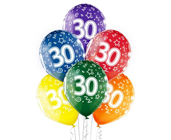 Balony LICZBA 30, D11 30th Birthday, Mix 1c/5s,