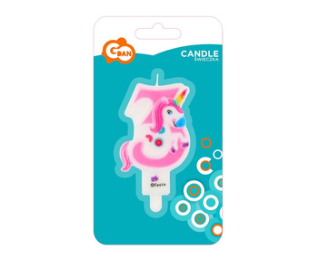 Świeczka cyfra 3 urodziny, z Jednorożcem