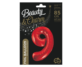Balon foliowy Cyfra 9, czerwona, 85 cm