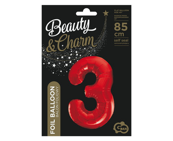 Balon foliowy Cyfra 3, czerwona, 85 cm