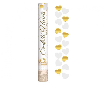 Konfetti pneumatyczne Złote i białe serduszka