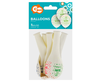 Balony Happy Birthday, 12"/ 5 szt.