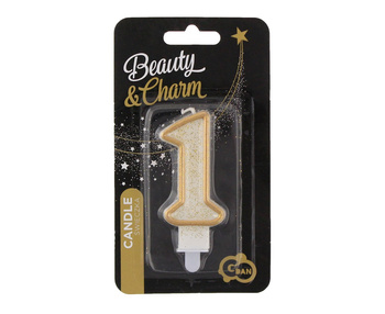 Świeczka CYFRA 1 urodziny, złoty kontur