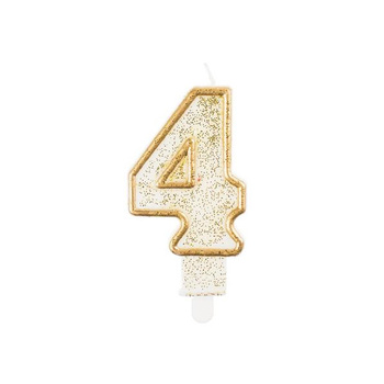 Świeczka CYFRA 4 urodziny, złoty kontur