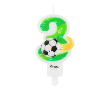 Świeczka cyfra 3 urodziny, z piłką