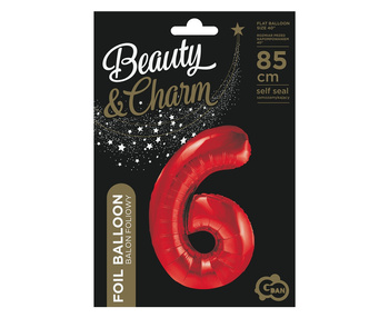 Balon foliowy Cyfra 6, czerwona, 85 cm