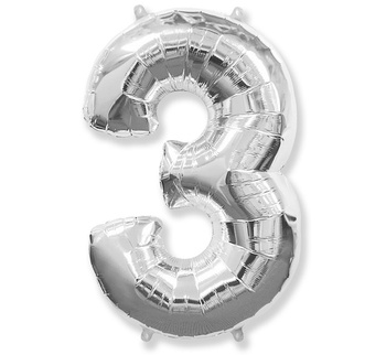 Balon foliowy Cyfra 3, srebrny FX, 85 cm
