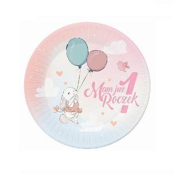Talerzyki papierowe Mam już Roczek króliczek 23cm 6 sztuk