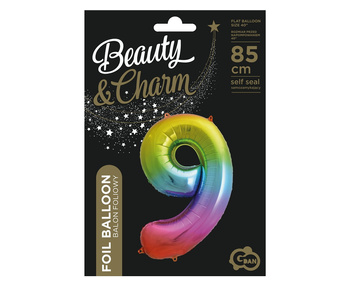 Balon foliowy Cyfra 9, tęczowa, 85 cm