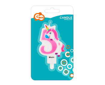 Świeczka cyfra 5 urodziny, z Jednorożcem