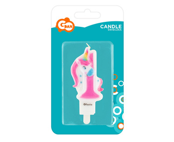Świeczka cyfra 1 urodziny, z Jednorożcem