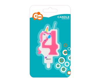Świeczka cyfra 4 urodziny, z Jednorożcem