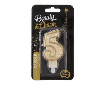 Świeczka CYFRA 5 urodziny, złoty kontur