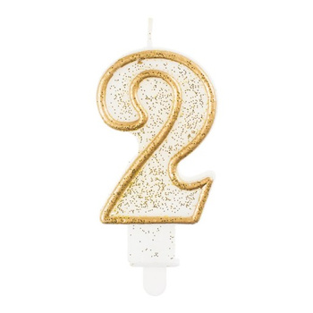 Świeczka CYFRA 2 urodziny, złoty kontur