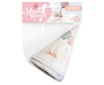 Czapeczki URODZINOWE NA ROCZEK z króliczkiem – 6 szt.