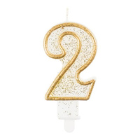Świeczka CYFRA 2 urodziny, złoty kontur