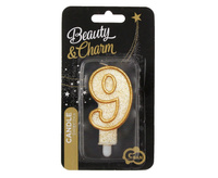 Świeczka CYFRA 9 urodziny, złoty kontur