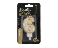 Świeczka CYFRA 6 urodziny, złoty kontur