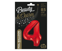 Balon foliowy Cyfra 4, czerwona, 85 cm