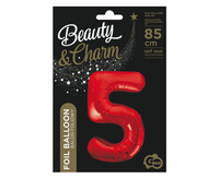 Balon foliowy Cyfra 5, czerwona, 85 cm