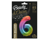 Balon foliowy Cyfra 6, tęczowa, 85 cm