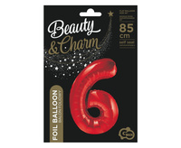 Balon foliowy Cyfra 6, czerwona, 85 cm