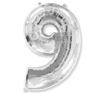 Balon foliowy Cyfra 9, srebrny FX, 85 cm