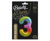 Balon foliowy Cyfra 3, tęczowa, 85 cm